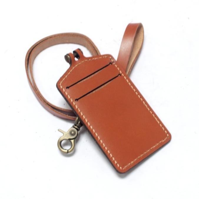 

new !!! Gantungan dompet ID card kulit coklat - tali id card holder - PHID830 murah