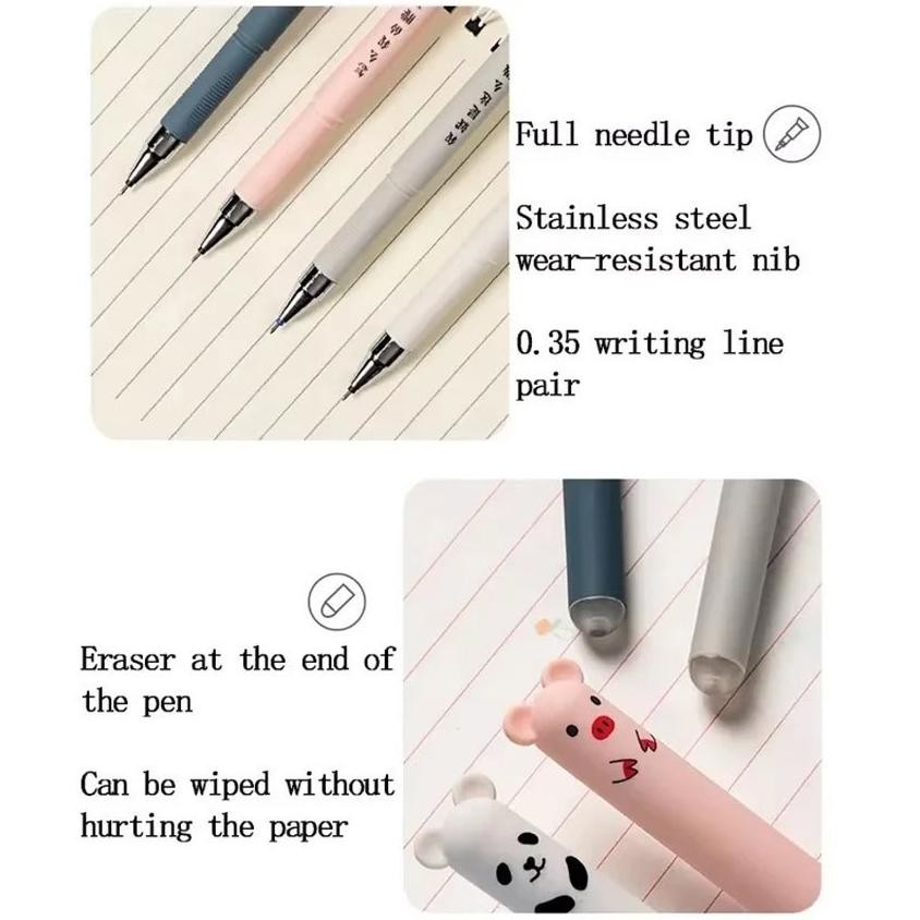 

Premium 4 Pcs/Set + 20 Refill Pena Kawaii Pig Bear Cat Mouse Gel Pen / Pulpen Hitam Dengan Refill Pena Karakter Kartun Aesthetic High Quality