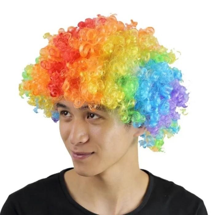 Rambut Badut Warna Warni Rambut Badut Rambut Palsu Kribo Wig Keriting Hitam