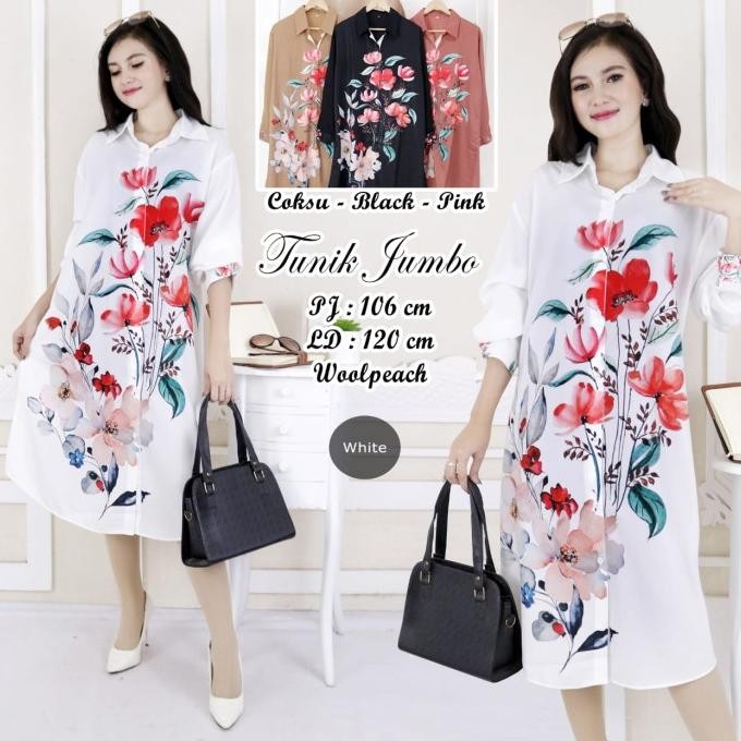 KEMEJA TUNIK JUMBO BUNGA IMPORT #TK184