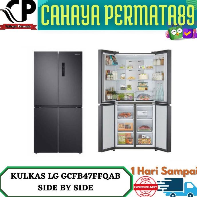 lg gcfb47ffqab - kulkas lg inverter 470l french door 4 pintu blackmate