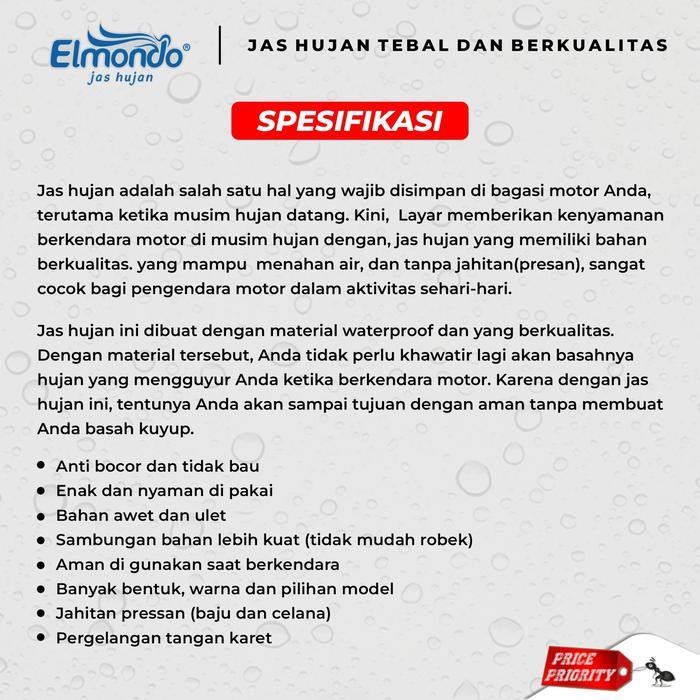 Jas Hujan Dewasa Setelan Jaket Celana Elmondo 901 Tebal Karet