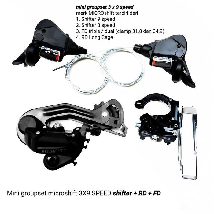 Microshift Groupset 3 X 9 Speed Shifter Rd Fd Sepeda Lipat Seli, Mtb