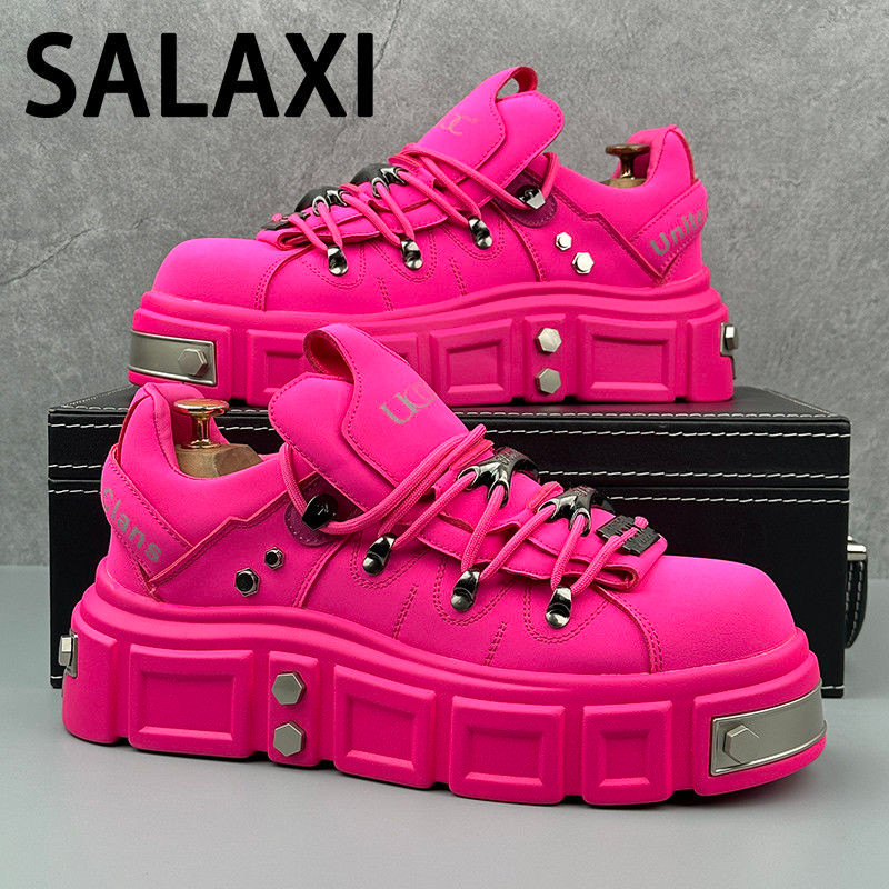 Sepatu Ayah Pria Ujung Bulat Sol Tebal Berhias Tinggi Fashion Sneakers