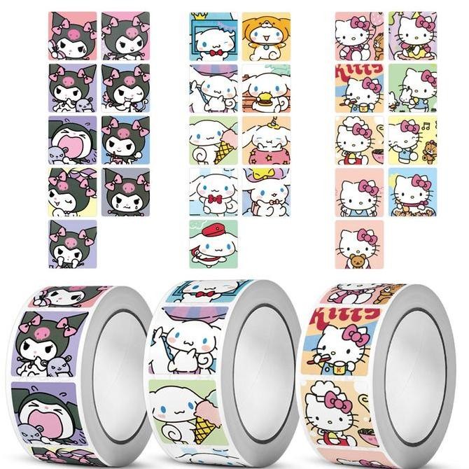 

1 Roll isi 500pcs Stiker - Sanrio Sticker Kuromi Cinnamorol Kotak