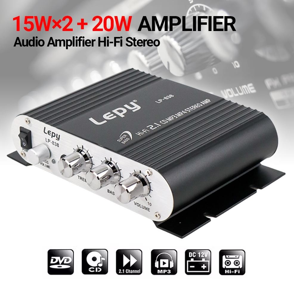 HIFI STEREO AMPLIFIER TREBLE BASS BOOSTER - LP-838 - BLACK MINI HIFI STEREO AMPLIFIER TREBLE BASS BO