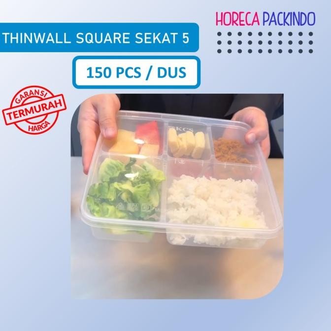 Thinwall Square Sekat 5 (DUS) + Tutup Datar / Bento Plastik KCS
