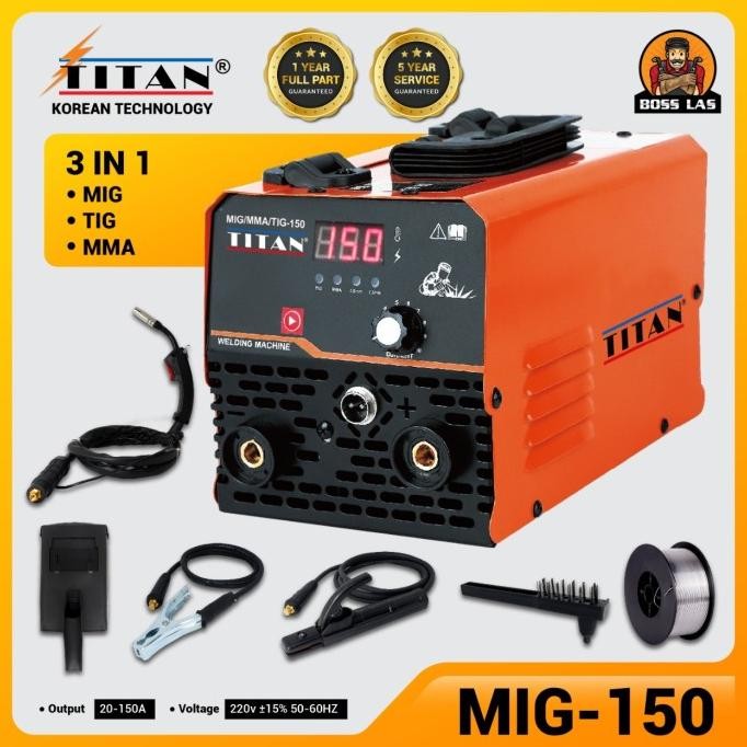 Mesin Las Titan Mig 150A Co2 Tanpa Gas 3In1/Travo Las/Mesin Las Mini New Stok