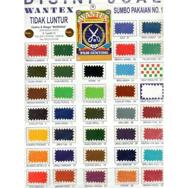 Terlaris Wantex Pewarna Pakaian, Wantek Pakaian Cap Padi Gunting