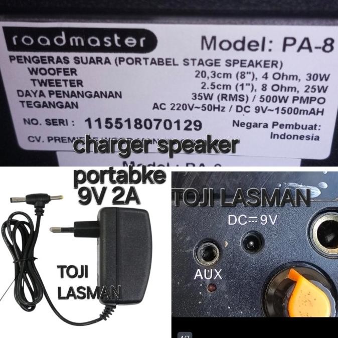Terbaru CHARGER 9V 2A  ROADSTAR SPEAKER PORTABLE  PORTABEL CASAN CHARGER COLOKAN ACCU AKI ADVANCE AD
