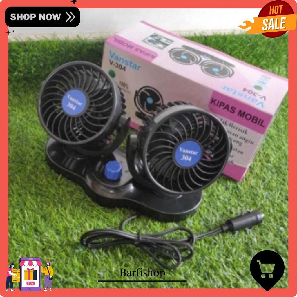 Kipas Angin Mobil Truck Truk T303/T304 Car Cooling Double Headed Fan 12 Dan 24Volt Kipas Mobil Pengg