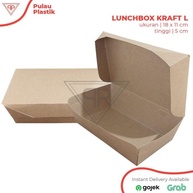 

Lunchbox Paper Kraft L / Kotak Makan Coklat Laminasi 18X11X5Cm Asli