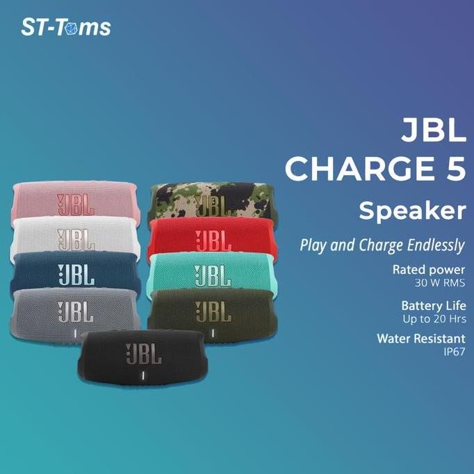 Asli JBL Charge 5 Portable Bluetooth Speaker with IP67 USB Out Waterproof