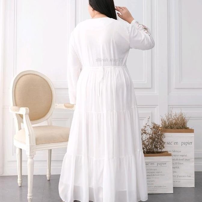 gamis putih jumbo wanita Ld125cm bordir