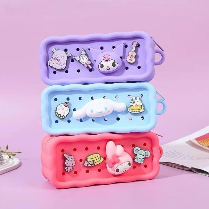 

ASB Kotak Pensil Silikon DIY Jibbitz Sanrio Kuromi Melody Pensil Case Kartun Tempat Pensil Jibbitz Lucu