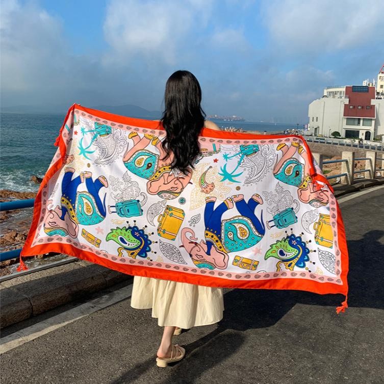 Syal Motif Lebar / Scarf Cewek Unik / Hampers Natal Lebaran / Pashmina Motif Gajah