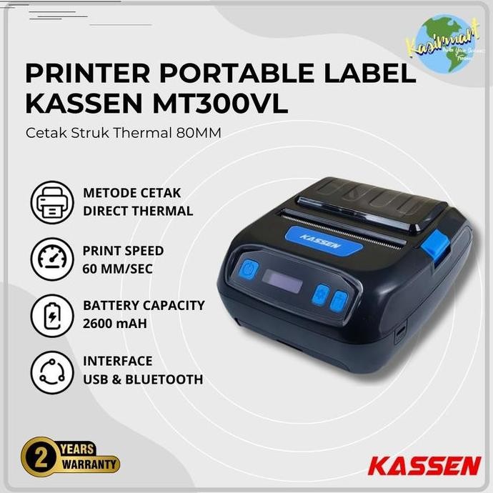 KASSEN MT300VL PRINTER LABEL THERMAL BLUETOOTH 80MM C8LP/IW-80LP RESI