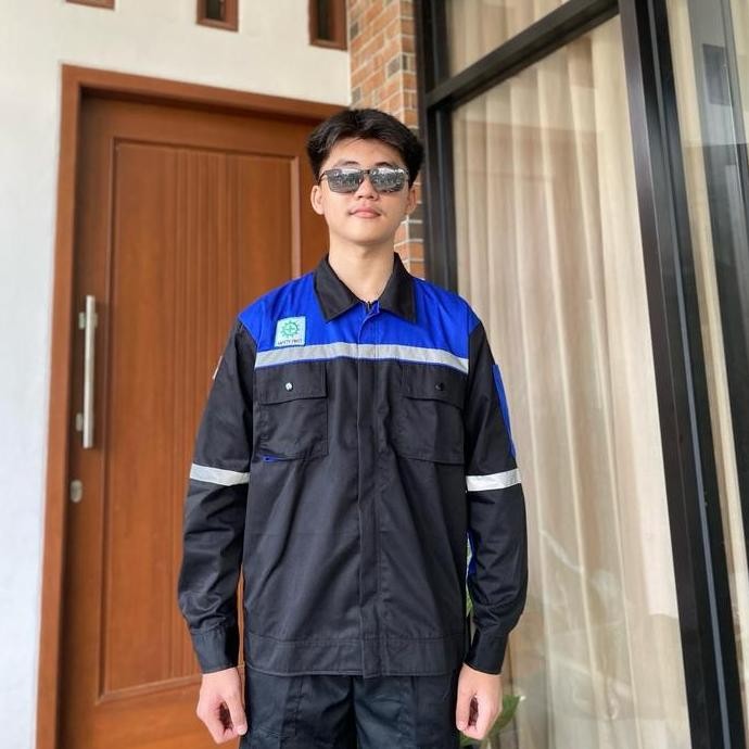 Baju/Wearpack Kerja/Atasan Lengan Panjang/ Dilengkapi Logo Safety Dan Bendera Indonesia/ Apd/ K3 Pol