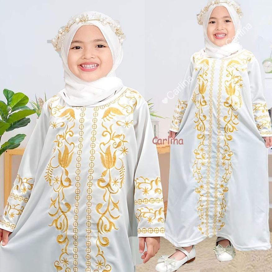 Abaya Gamis Arab Hitam Putih Bordir Mewah Syahbah Anak Perempuan