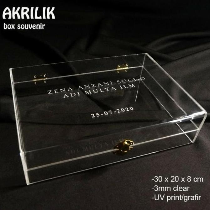 

ready !!! Custom box souvenir 35x30x8cm bahan 3mm clear grafir+engsel