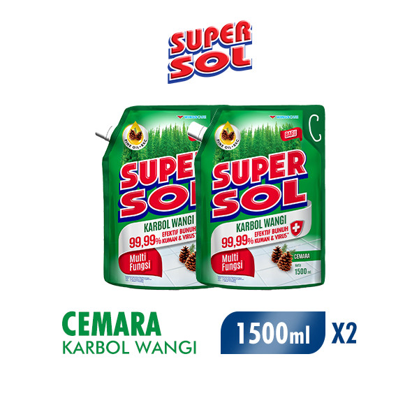 Supersol Pembersih Lantai Karbol Cemara Pine Pouch 1500 ml x2