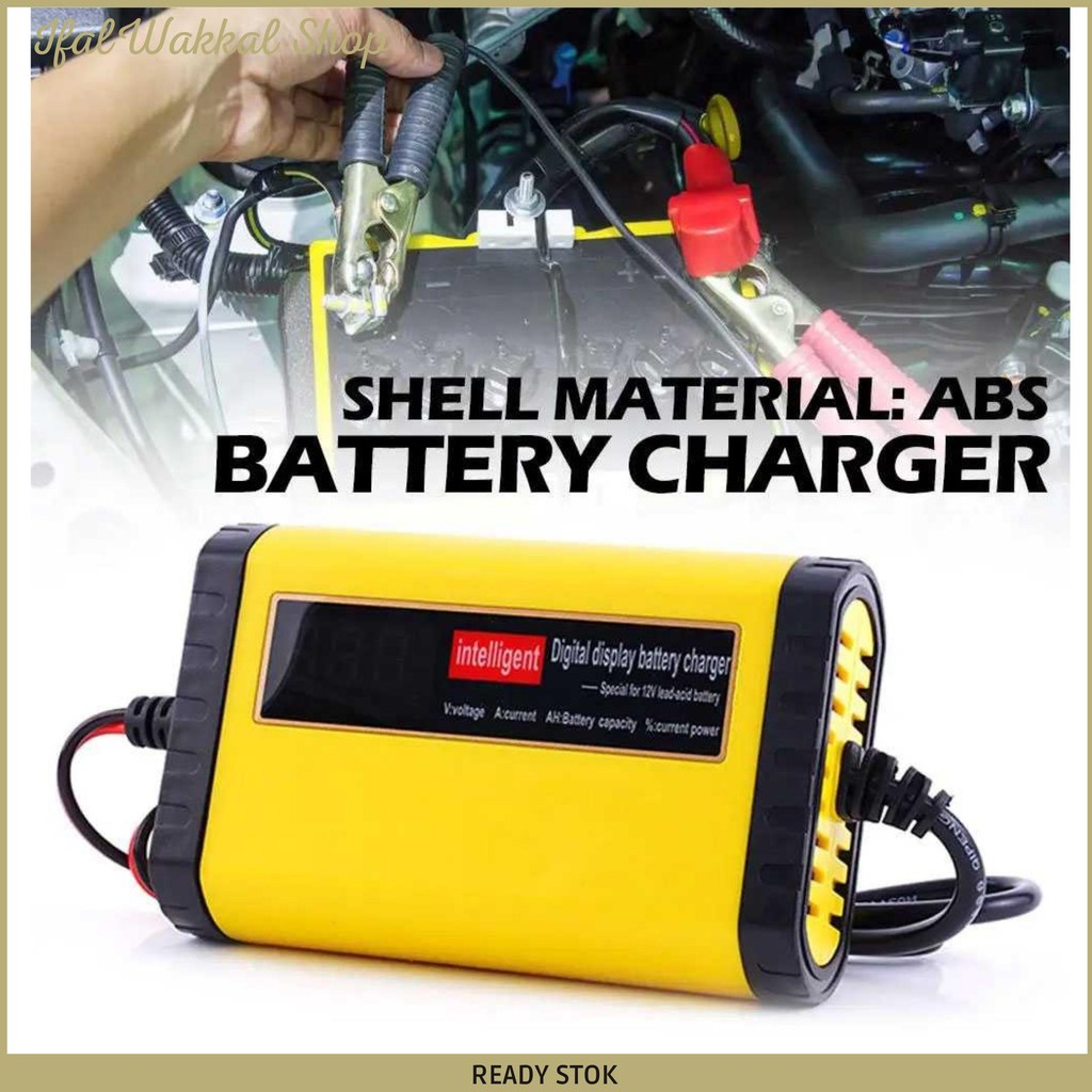 PROMO Alat Charger Baterai Aki Mobil Motor LCD 13.8V 2A - C120 / alat cas aki kering 12 volt 3a Char