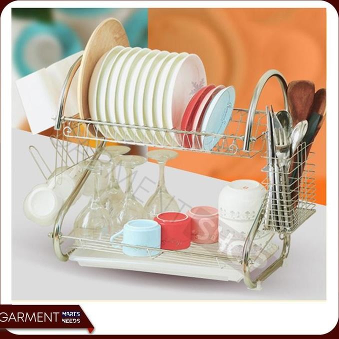 RAK PIRING STAINLESS 2 SUSUN ANTI KARAT PERALATAN DAPUR BESAR