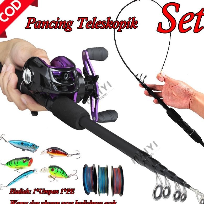 HAIYI FISHINGSet Pancing Murah Pancing Set 1.5-2.1m Telescopic Fishing Rod BC Reel Pancing Pancing S