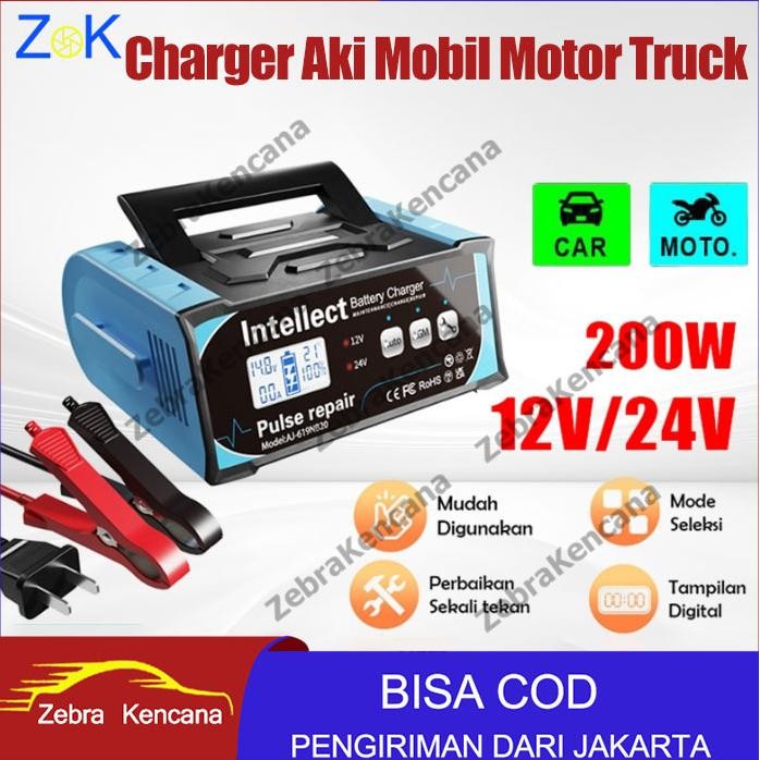 Charger Aki Mobil Motor Truck Kapal Elektrik Otomatis Auto Repair Mobil Pengisi daya 12v24v 200W / c