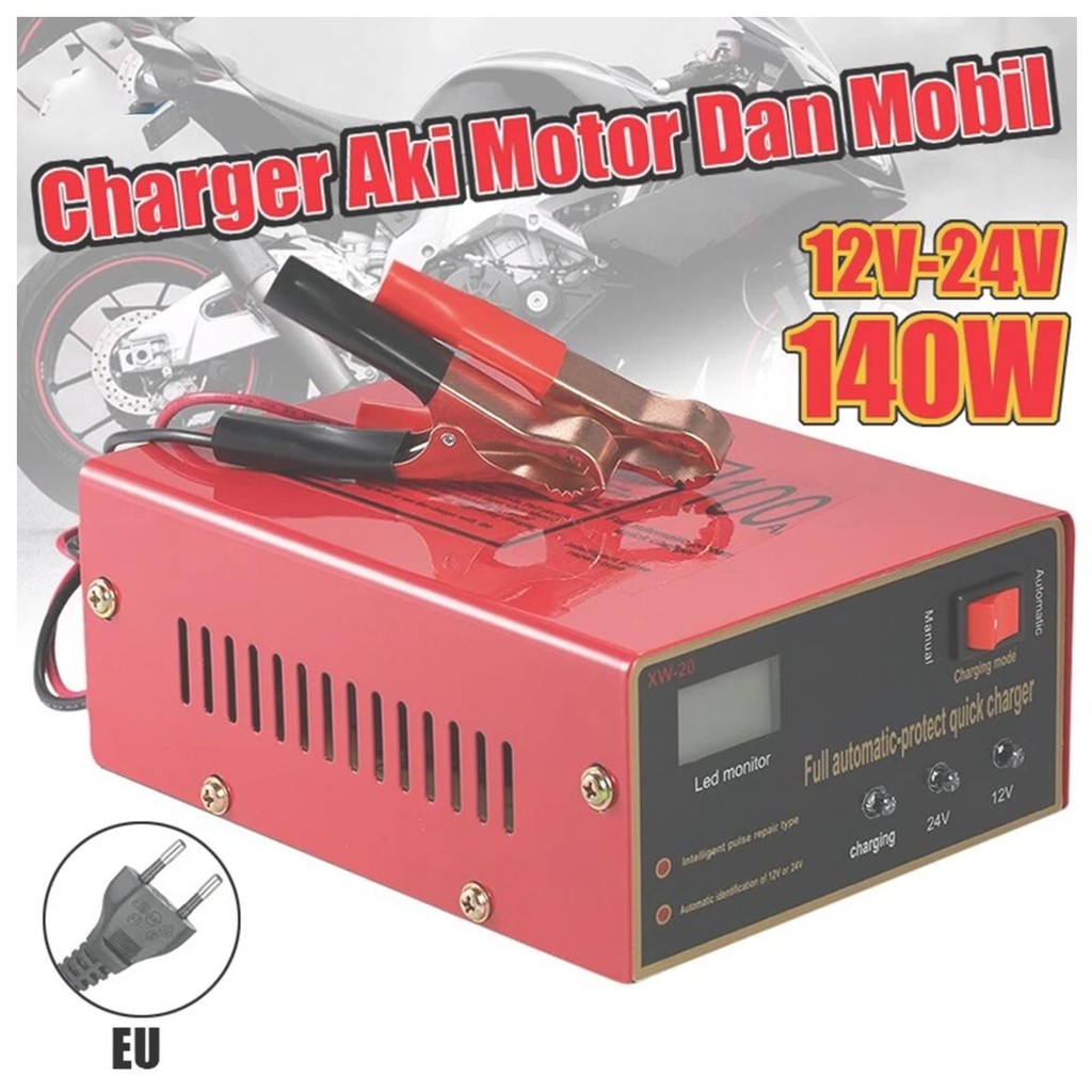 Charger Aki Motor Mobil 12V / 24 Volt Cas Aki Otomatis Alat Cas Aki Motor Dan Mobil