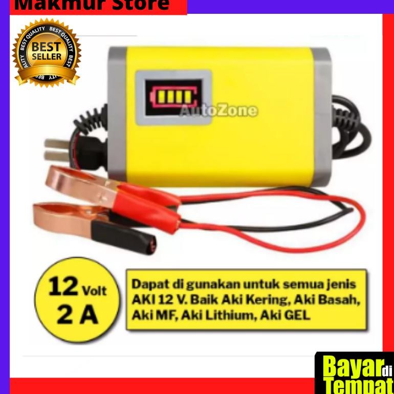 Makmur Cas Aki Basah Kering 12V 2A Ukuran 12 X 8 X 4 cm Charger Aki Motor Mobil Portable Otomatis Au