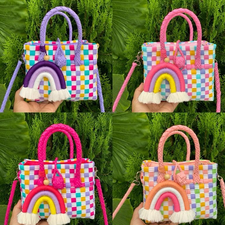 SUPER MINI RESLETING FURING Tas Selempang Wanita Tas Anyaman Plastik Sling Bag Tas HP