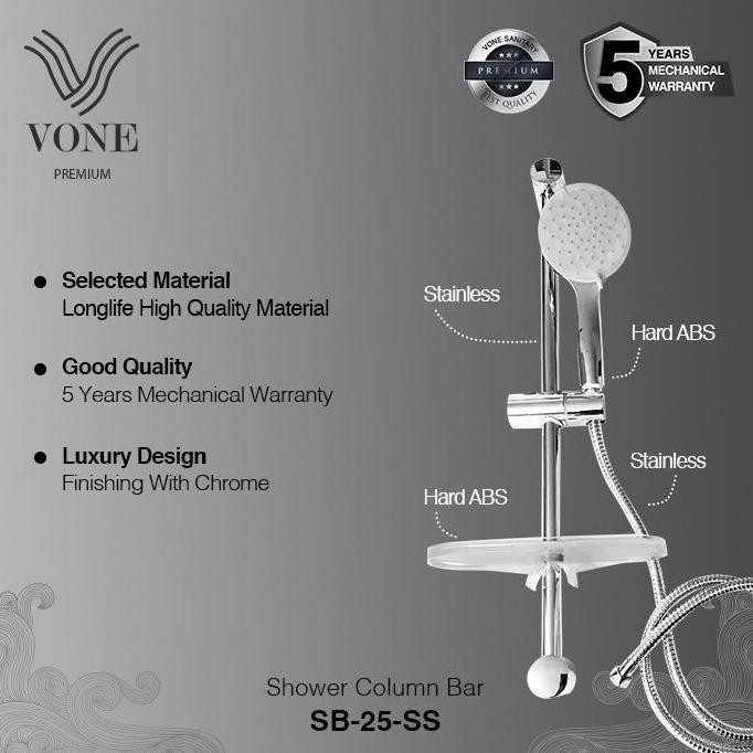 Tersedia Vone Hand Shower Mandi Tiang Genggam Kepala Shower Full Set Sb-25-Ss ( Vone Premium )