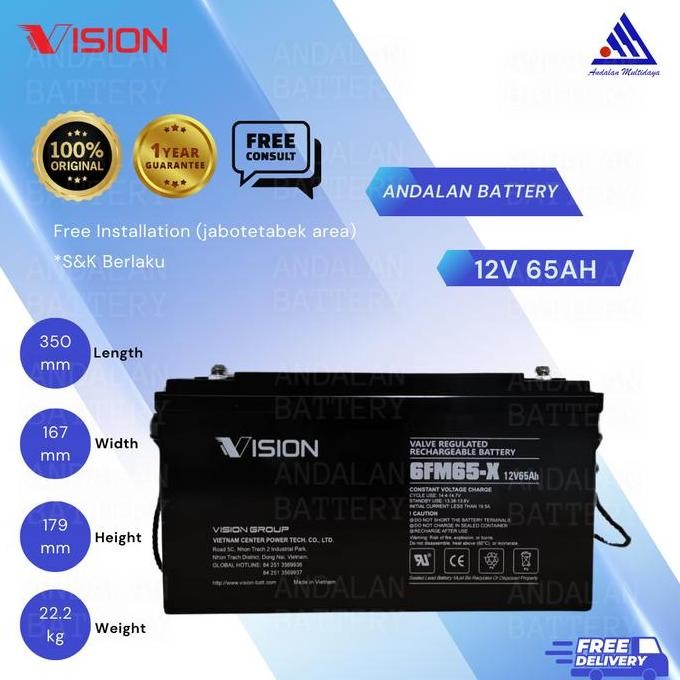 Baterai Ups Aki Kering Vision 12V65Ah/Vrla 6Fm65X / Aki Ups 12V 65Ah