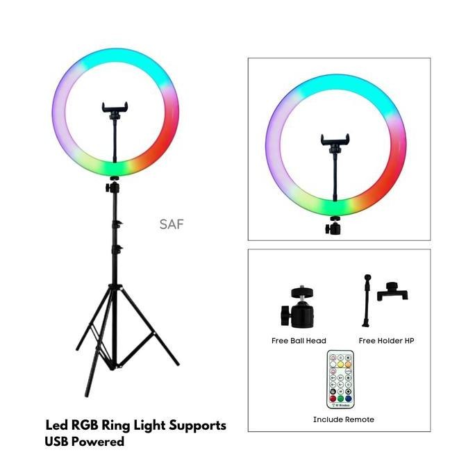 Ringlight Rgb Rainbow 33Cm / Lighting Cahaya Lampu Konten Tiktok Youtuber Impodio New Stok