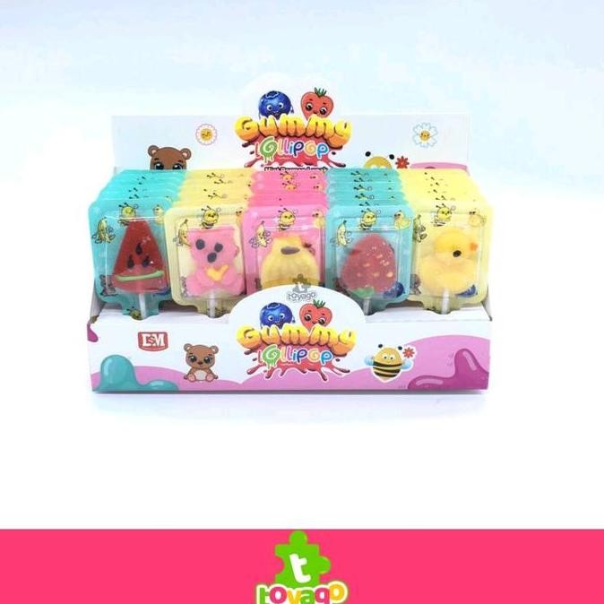 

Lolipop Gummy Karakter Permen Lunak Aneka Rasa isi 30 Pcs Grosir Murah (Gummy Lolipop toyago toys)
