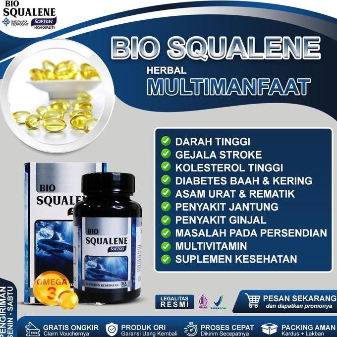 

Terlaris Bio Squalene Ekstrak Minyak Hati Ikan Hiu Bpom & Halal Mui Suplemen Omega 3 Vitamin Herbal Memelihara Kesehatan Tubuh, Membantu Mengatasi Berbagai Macam Penyakit Kronis Dan Non Kronis