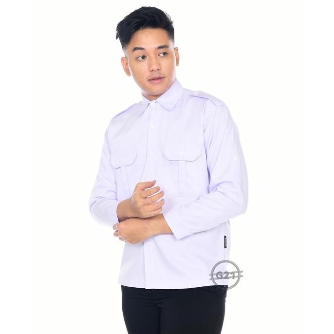 Kemeja PDH PDL PNS Putih Hitam Pria Lengan Panjang Kerja Kantor Bahan Katun Drill