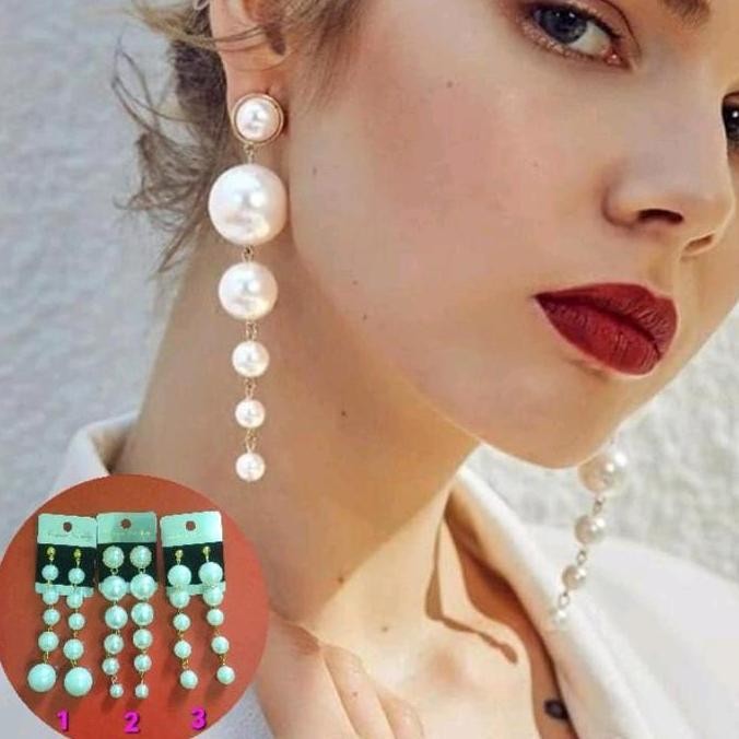 GC ANTING GANTUNG MUTIARA PANJANG ANTING HIJAB HIAS BERLIAN ANTING BULAT BESAR ANTING PESTA