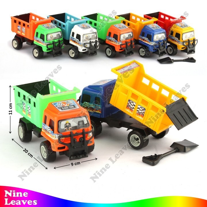Mainan Anak Truk Dump 20 cm F/W + Sekop Truck Kayu Borneo
