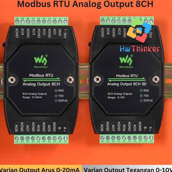 WAVESHARE MODBUS RTU RS485 ANALOG OUTPUT 8CH (B) 8AO ISOLATED VOLTAGE 0-10 OR CURRENT 0-20MA DIN RAI