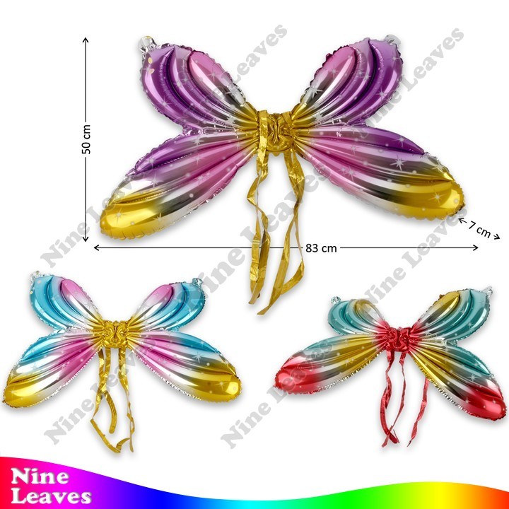 [Random] Balon Foil Sayap Kupu-Kupu Pelangi Metalik