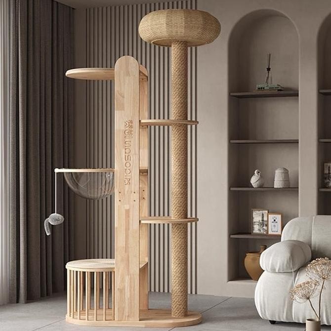 F&G Kayu solid mewah kucing perayap sarang kucing pohon kucing kapsul ruang platform kucing besar ca