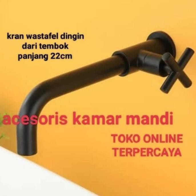 Asli kran dinding panjang hitam kran wastafel tembok baling black stainles