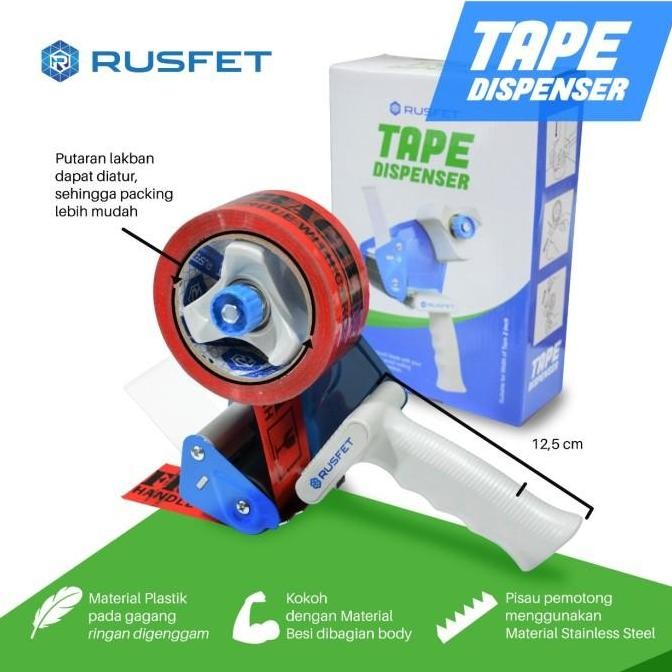 

ready TAPE DISPENSER RUSFET | ALAT POTONG LAKBAN / ISOLASI - TEMPAT LAKBAN