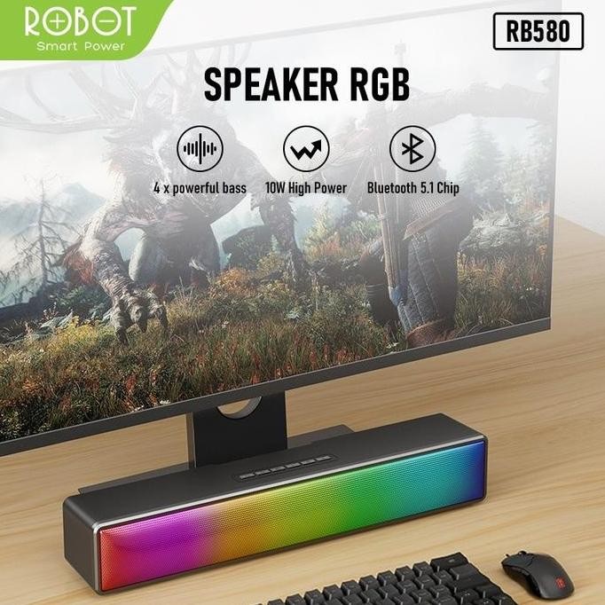 Robot Rb580 Rgb Speaker Bluetooth Soundbar Powerful Bass 10W Stereo New Stok