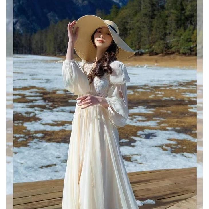 ready - olive beige outer dress panjang wanita / long dress maxi cover up prewedding / robe dress pa