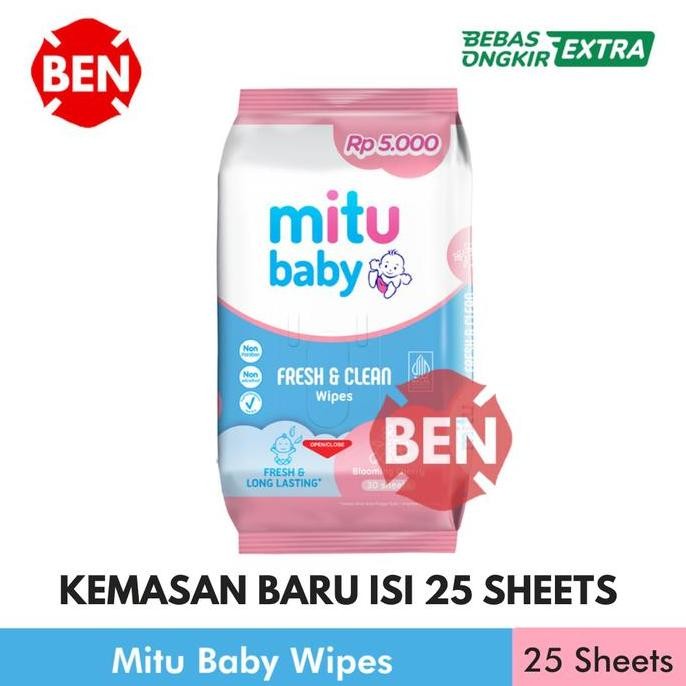 Mitu Baby Wipes 20 Sheets Tisu Tissue Basah Bayi Merah Pink Biru Murah