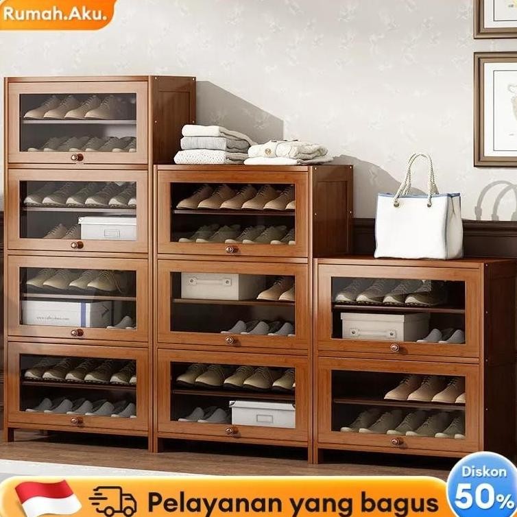 RA Rak Kayu Serbaguna Anti Debu/Lemari Sepatu Pakain Minimalis/Rak Sepatu Sendal/Rak 7 Layer Tempat 