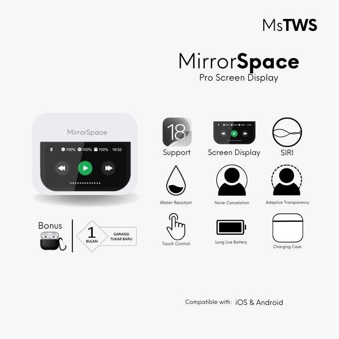 sale mirrorspace pro screen display tws bluetooth earphone